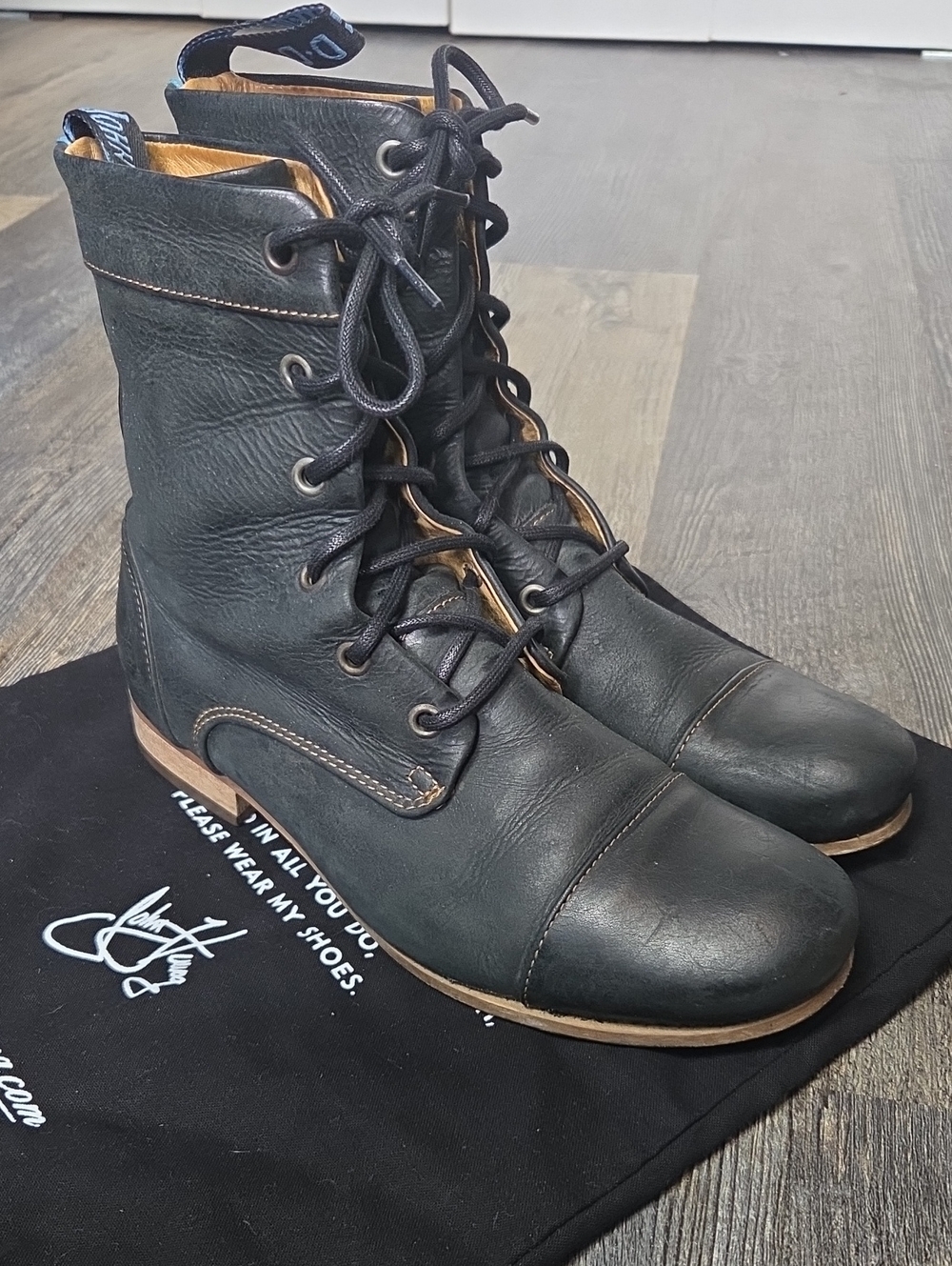 John Fluevog Black Leather Lace-Up Combat Ankle Boots
